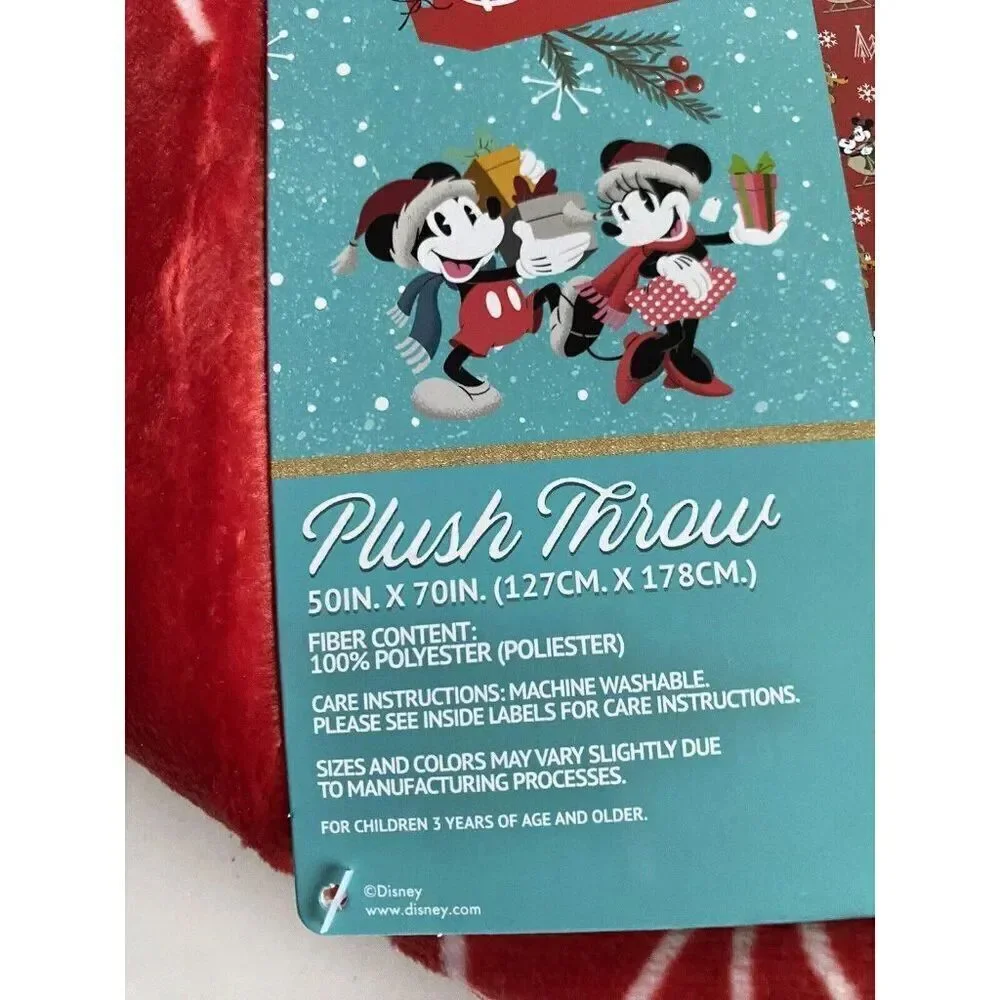 Disney Mickey Minnie & Pluto Reindeer Sleigh Christmas Throw Blanket‎ 50 X 70”